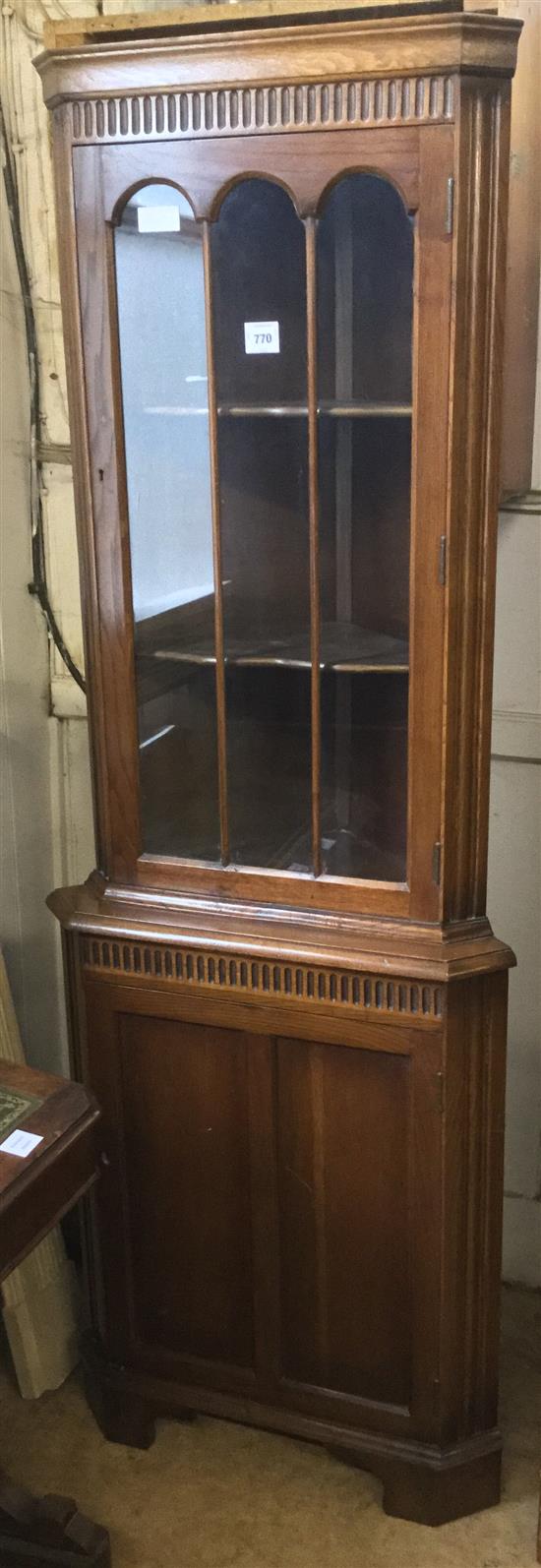 Standing oak glazed corner cupboard